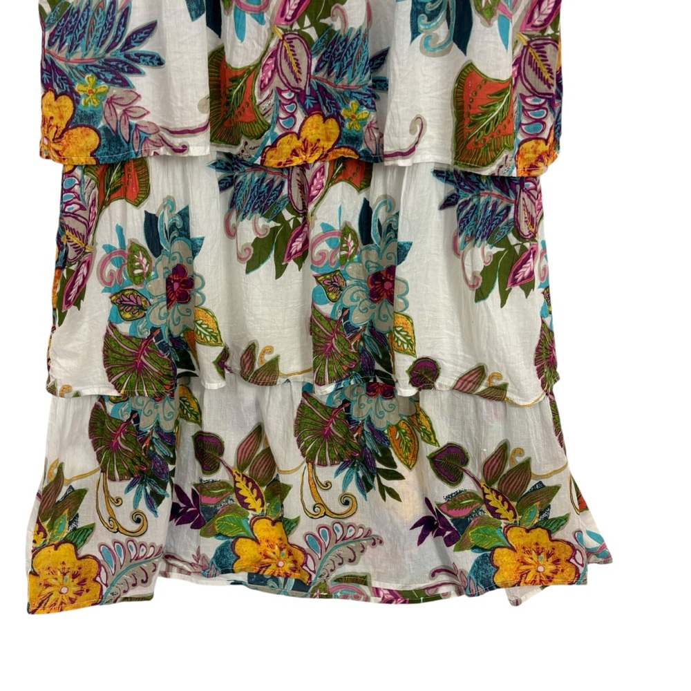 RAGA Dress Hibiscus Palms Cotton Peasant Floral Tiered V-neck Maxi‎ Size L - Picture 4 of 8